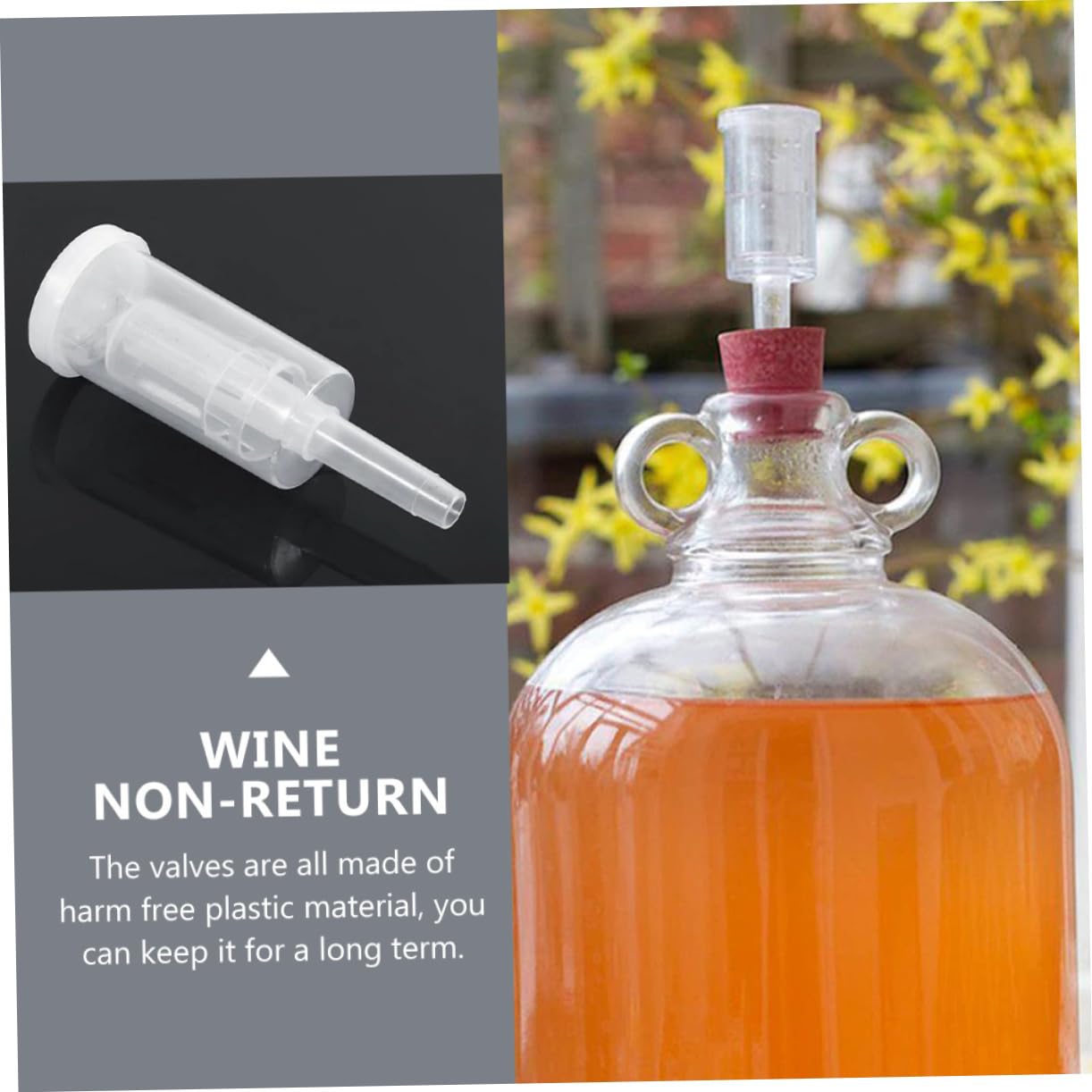 3sets Wine Non-Return Valves for Home Fermentation One-Way Check Valves with Silicone Stoppers for Brewing Beer and Wine Automatic Pressure Relief