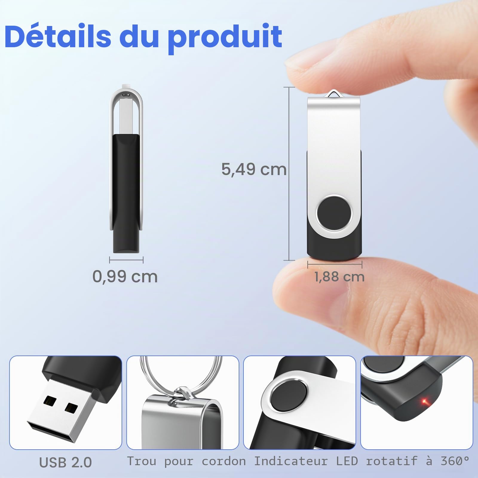 ABLAZE Clé USB 2.0 16 Go Lot de 10 Pivotant