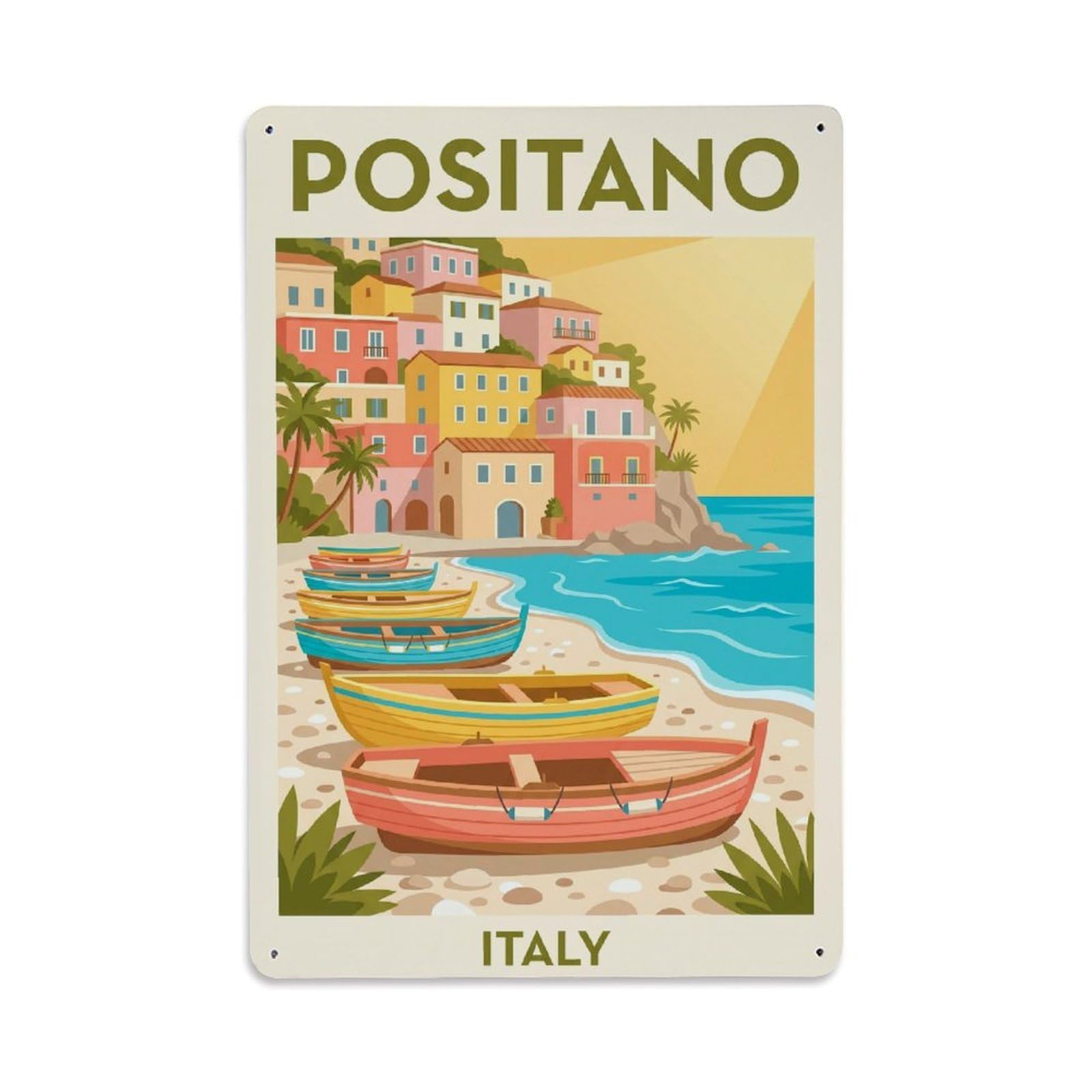 Vintage Travel Positano Italy Wanderer Metal Tin Sign Plaque Wall Decor for Cafe, Club Bar, Office, Garden Metal Poster 8x12Inch
