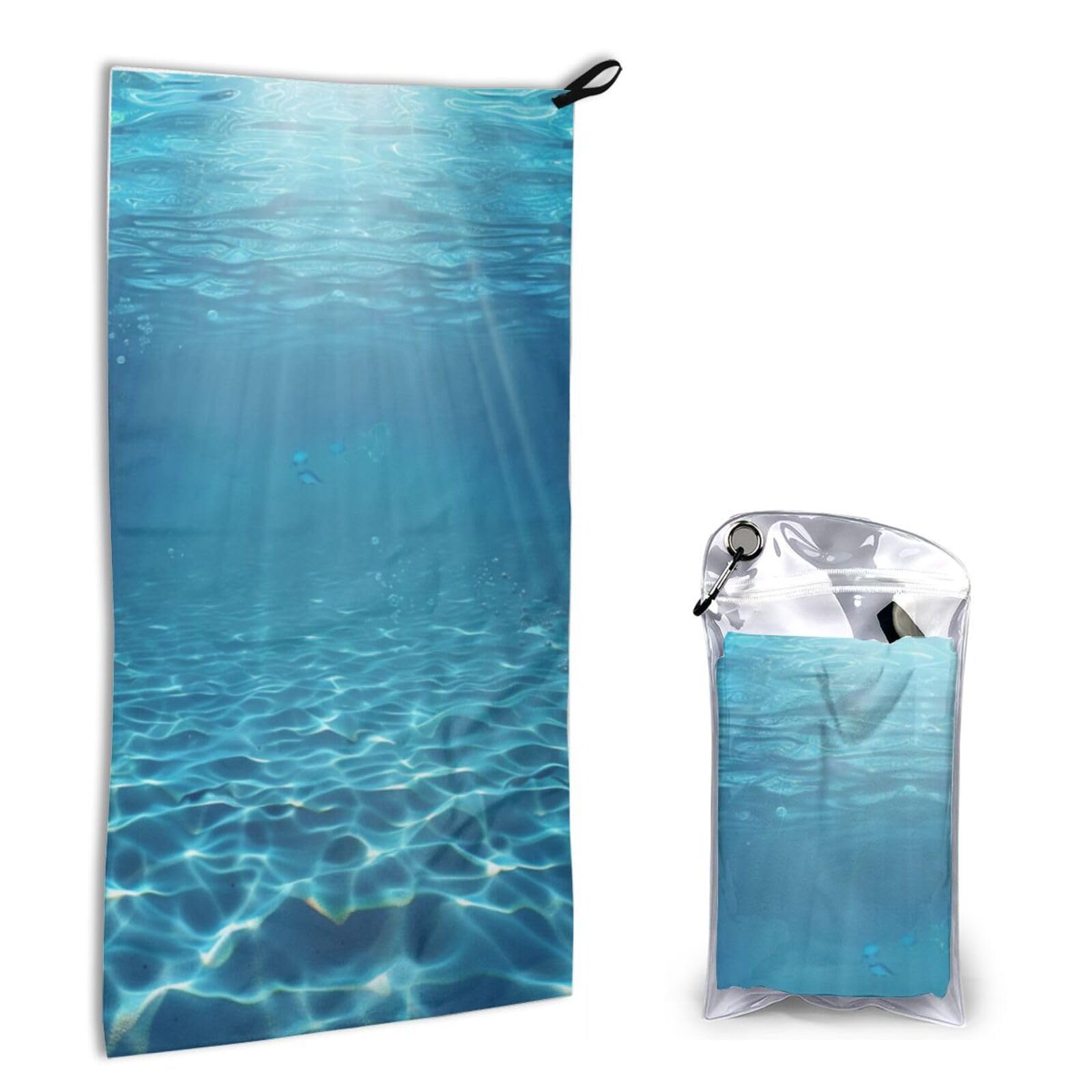 WPKJU Tranquil Underwater Scenery Printed Microfiber Quick Dry Towel 16x31.5 in, Lightweight & Compact with PVC Pouch & Carabiner - for Beach, Camping, Gym, Travel & Home Use