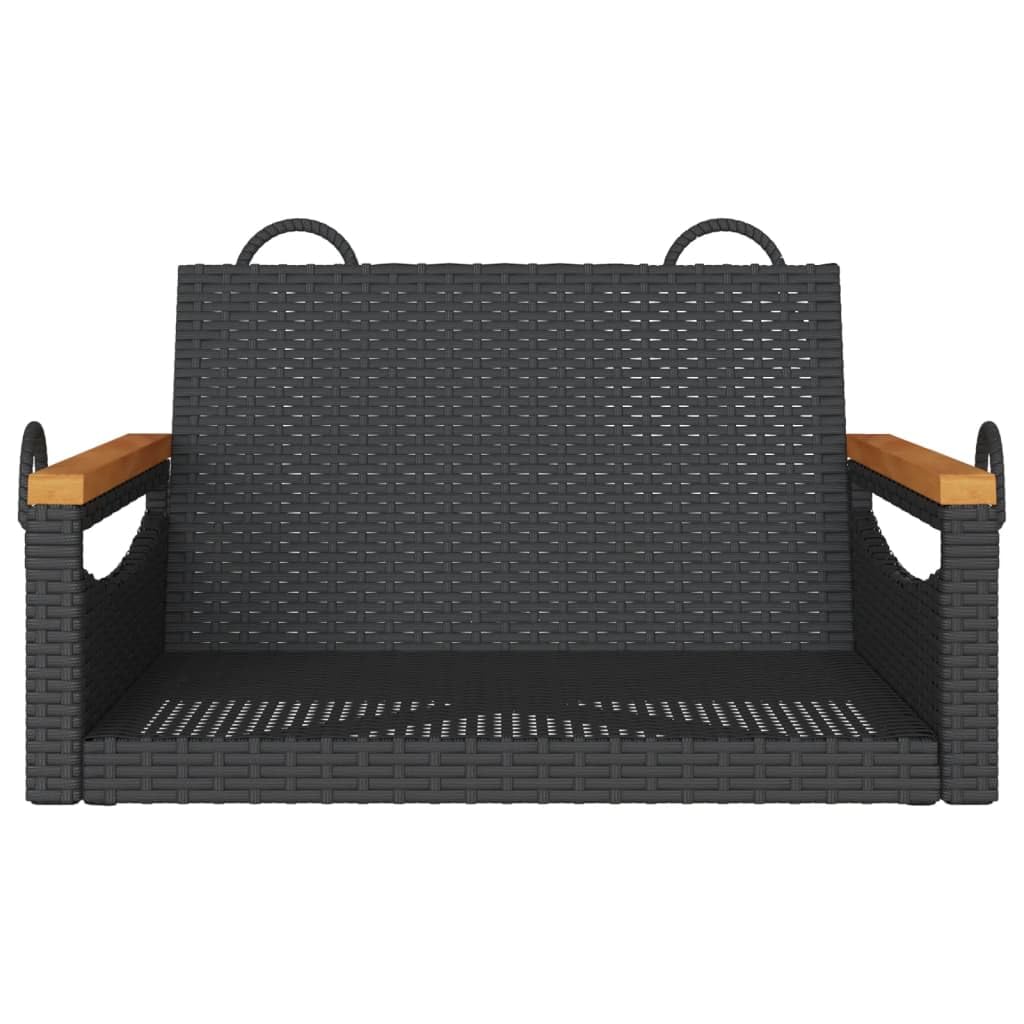 Banco Columpio de Ratán Sintético Negro 63x62x40 cm para Exterior, Mueble Colgante con Función de Balanceo y Anillos de Fijación, Estructura Robusta de Acero, Incluye 1