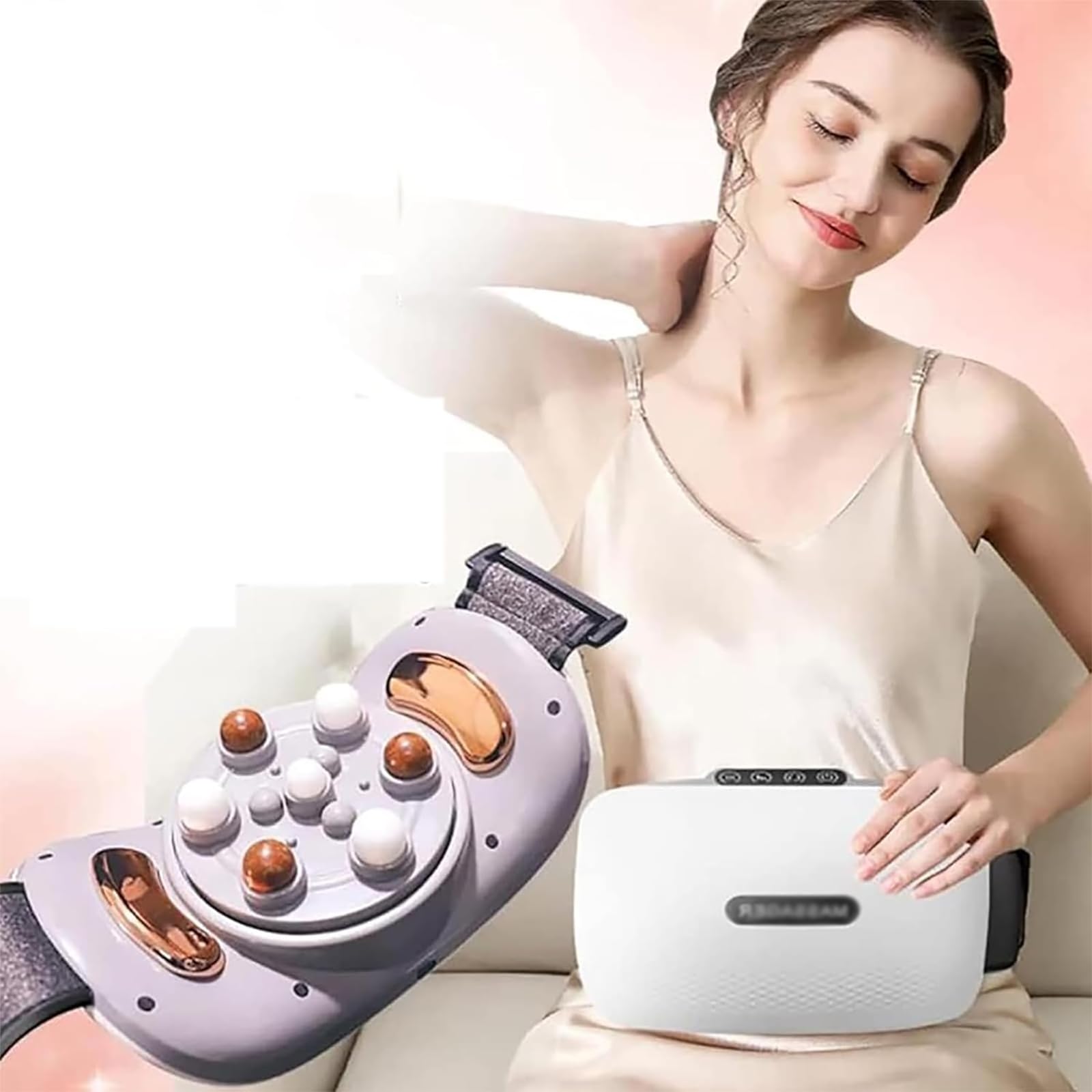 Abdominal Stomach Massager, Wireless Electric Slimming Belt with Extended 15mm Massage Head, Adjustable 3 Levels Intensity and 5 Modes, Forward and Reverse Kneading,15min Timer, for Dysmenorrhea