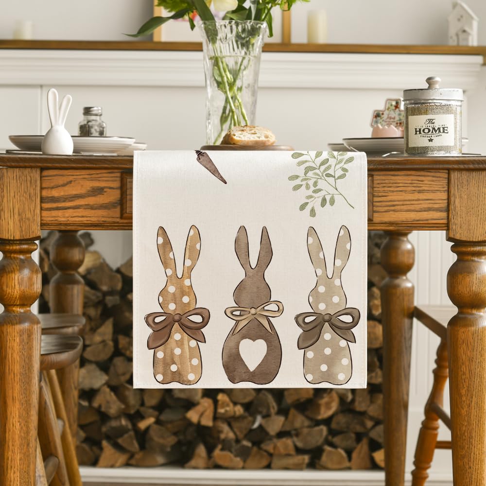 Tafelloper - Pasen - twee paashazen en paaseieren - Creme - 40 x 110 cm