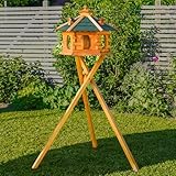 Deko-Shop-Hannusch Vogelhaus wahlweise mit Ständer und Solarbeleuchtung, Verschiedene Größen L - XXL, Futtersilo, wetterfestes Bitumendach (Größe Standard L mit Ständer, grün)