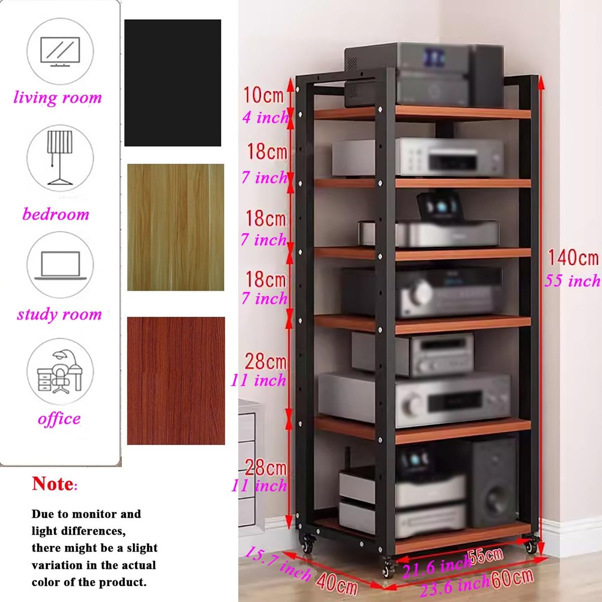 meuble chaine hifi Support stéréo à 6 niveaux for composants audio et vidéo, amplificateur de salon, bureau à domicile, lecteur DVD, CD, accessoires TV, récepteur, jeu, étagère de rangement multimédia