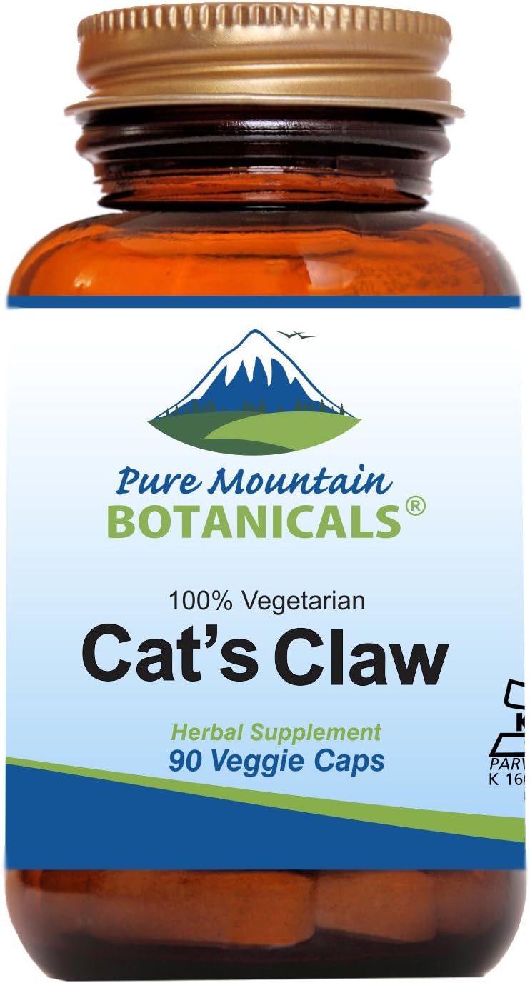 Pure Mountain Botanicals Catโs Claw Capsules - 90 Kosher Vegan Caps with 1000mg Peruvian Cats Claw Uncaria Tomentosa Herbal Supplement