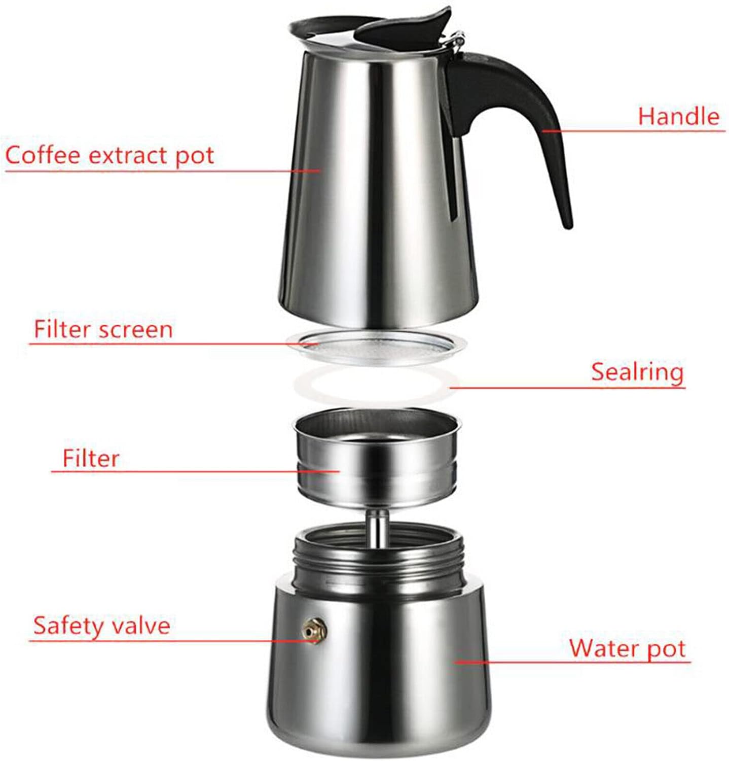 Stainless Steel Moka Pot & Electric Stove Espresso Maker - 200ml/4 Cups, 300ml/6 Cups, 450ml/9 Cups, Mocha Coffee Pot (Silver & Black) for Perfect Espresso at Home