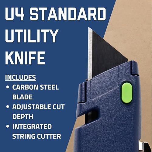 Miniatura 2 de Cuchillo utilitario estándar Safety U4 - Herramienta de corte de bolsillo con cortador de cable, cuerpo de aluminio y almacenamiento de cuchillas