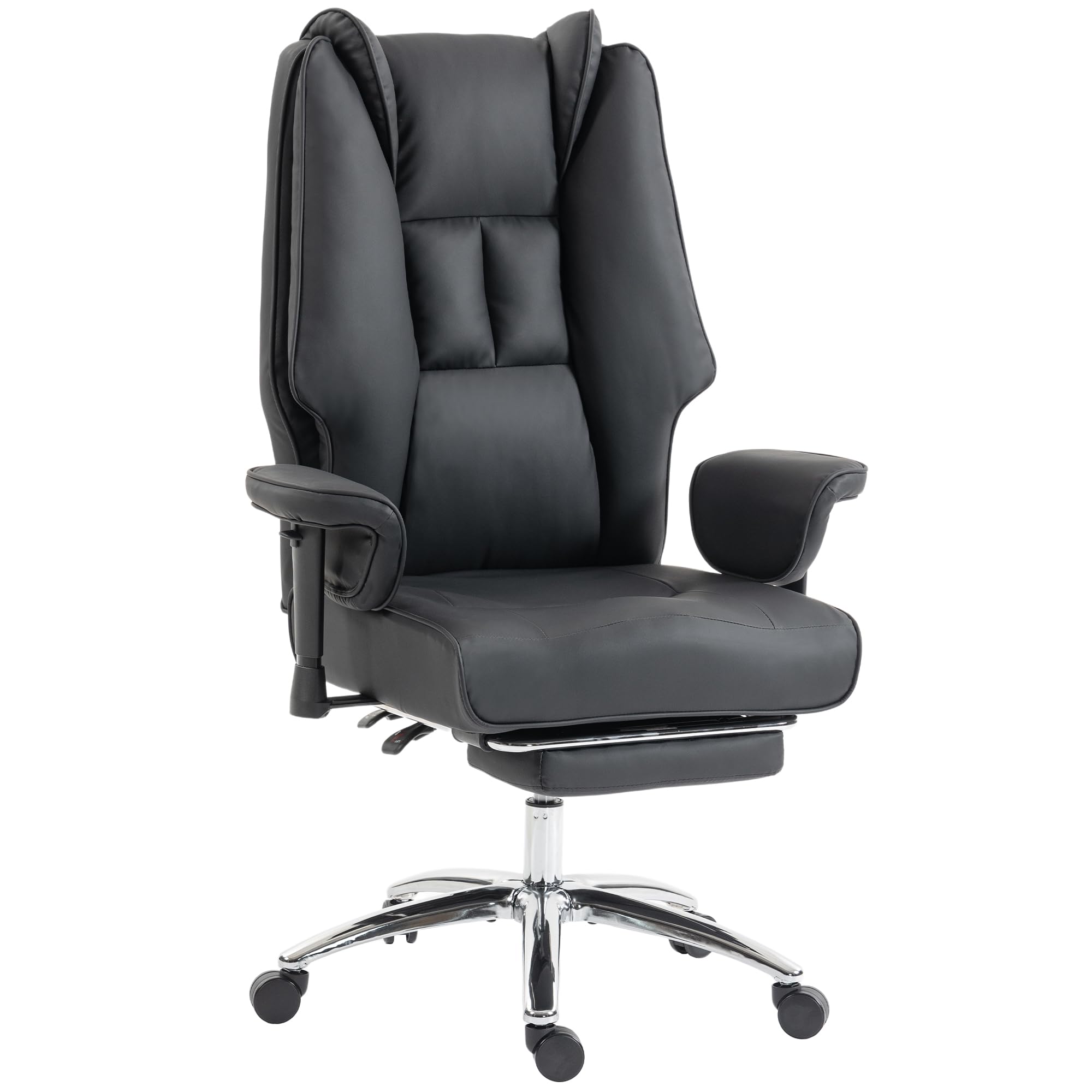 HOMCOM Executive Office Chair, Ergonomic Reclining Computer Desk Chair with Footrest, Adjustable Armrests, Spring Seat, High Back, Thick Cushion, Pet Friendly Faux Leather, Swivel, Black