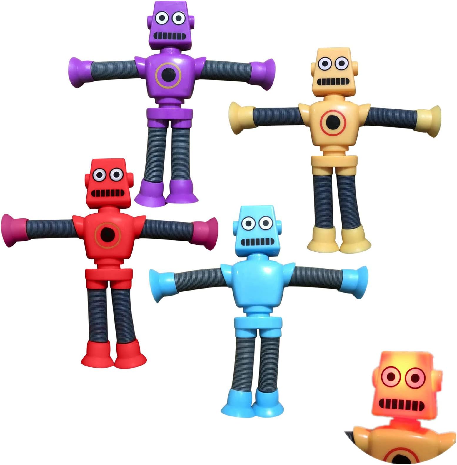 4Pcs Telescopic Suction Cup Giraffe Toy, Ever-Changing Giraffe Telescopic Tube Suction Cup Toys, Stretch and Decompress Novel Educational Toys for Boys Girls,4pcs robot with light