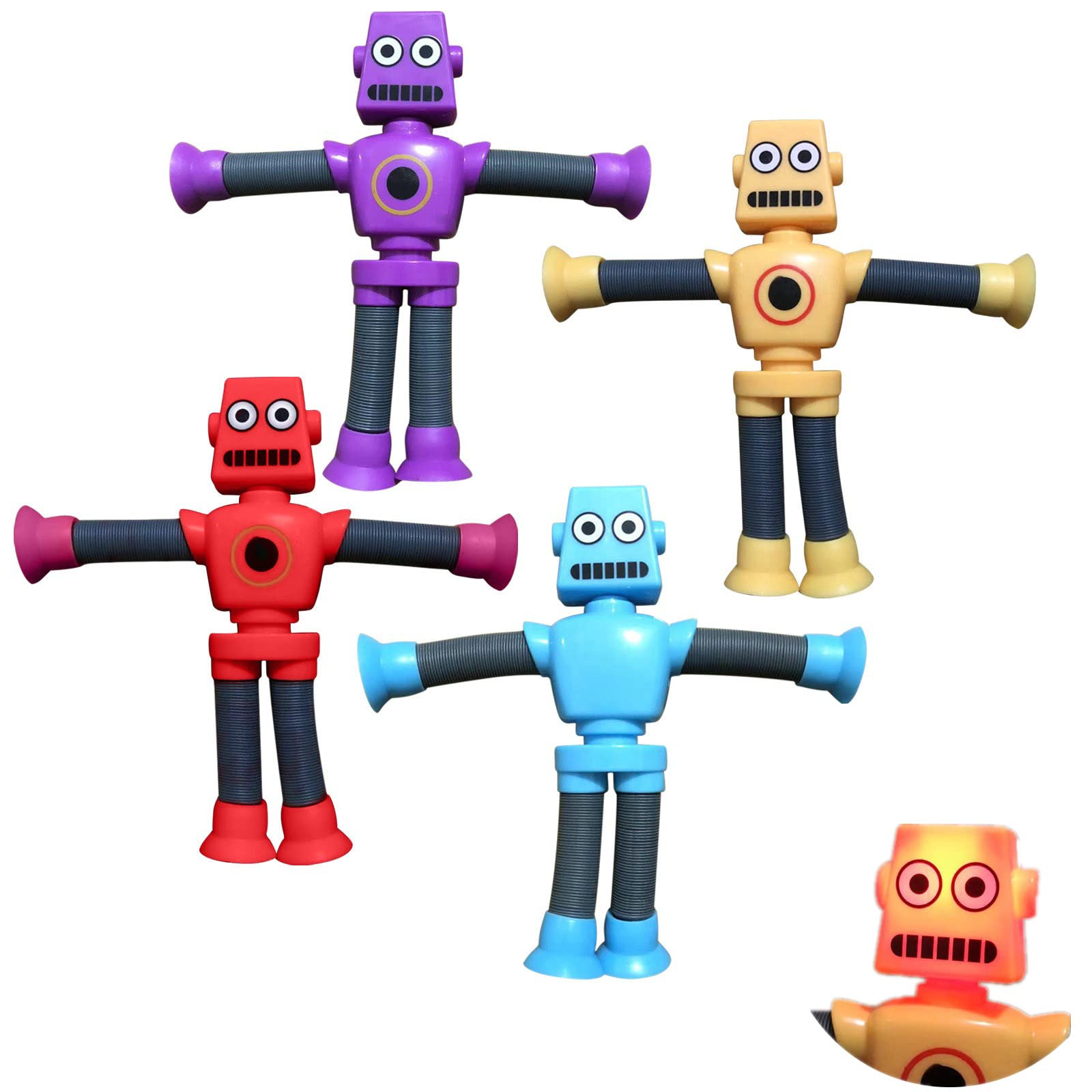 4Pcs Telescopic Suction Cup Giraffe Toy, Ever-Changing Giraffe Telescopic Tube Suction Cup Toys, Stretch and Decompress Novel Educational Toys for Boys Girls,4pcs robot with light