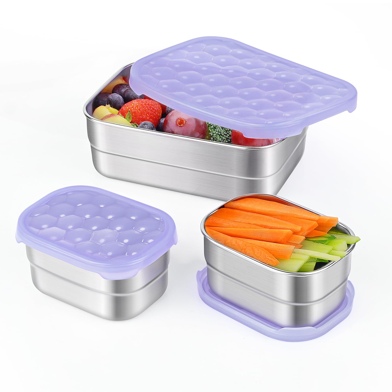 Tanjiae Small Stainless Steel Lunch Containers for Kids | Leak Proof BPA Free Snack Containers with 100% Pure Silicone Lids - Perfect Metal Lunch Box with Lids for School and Daycare (25oz+8oz*2)