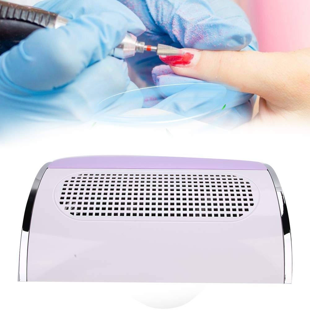 Potente collettore di polveri per unghie, Macchina per unghie Aspirapolvere Aspiratore per polveri per unghie con ventola a 3 pale 2 sacchetti A basso rumore per il salone per unghie domestico Viola
