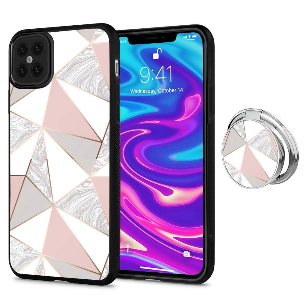 2020 Newly Case Compatible with iPhone 12/12 pro Universal Custom Geometric Marble Case for iPhone 12/12 pro with Ring Holder Kickstand Rotational Soft TPU Bumper Shell Cover for iPhone 12/12 pro