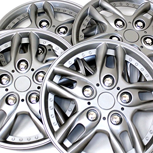 Image of WC3-14-515-S - Pack of 4 Hubcaps - 14-Inches | Silver | Style 515 Style Snap-On (Pop-On) Type Metallic Silver Wheel Covers Hub-caps