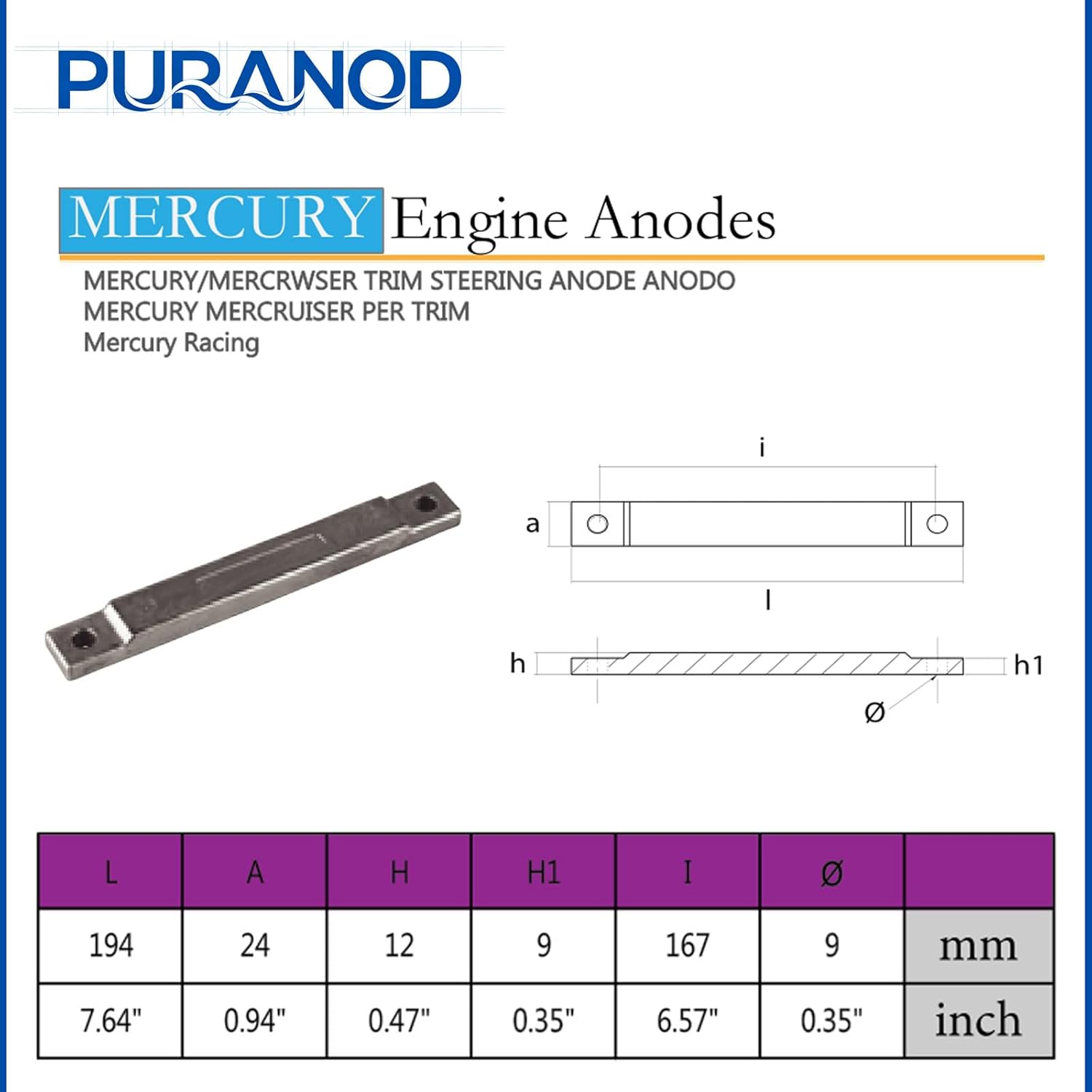 8M0012083 Trim Tab Zinc Anode Replacement for Mercury Outboard 300-450HP