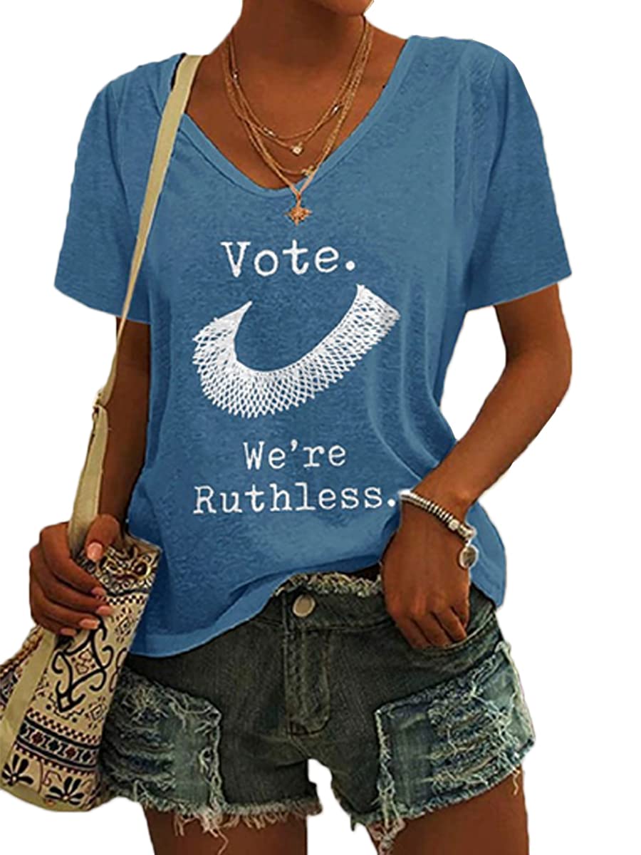 Vote We are Ruthless V Neck Tshirt, Vote We're Ruthless Print Casual T-Shirt Letter Print Casual Tee, Women's Rights Shirt