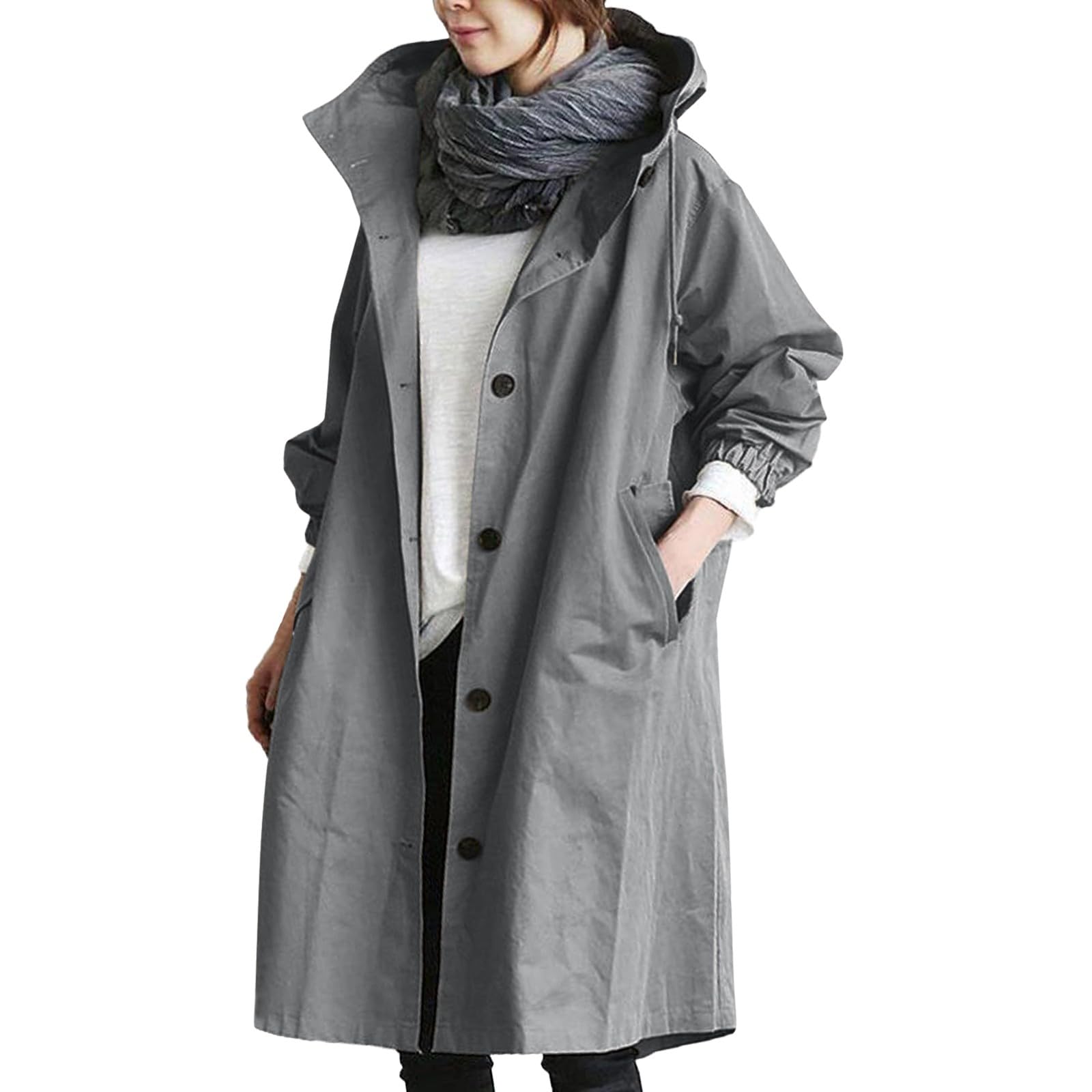 Trench Long Pour Femme - Grandes Tailles - Coupe-vent élégant - Couleur Unie - Veste Coupe-vent - Col Montant - Veste De Transition - Manteau D'hiver à Boutons - Coupe-vent - Automne