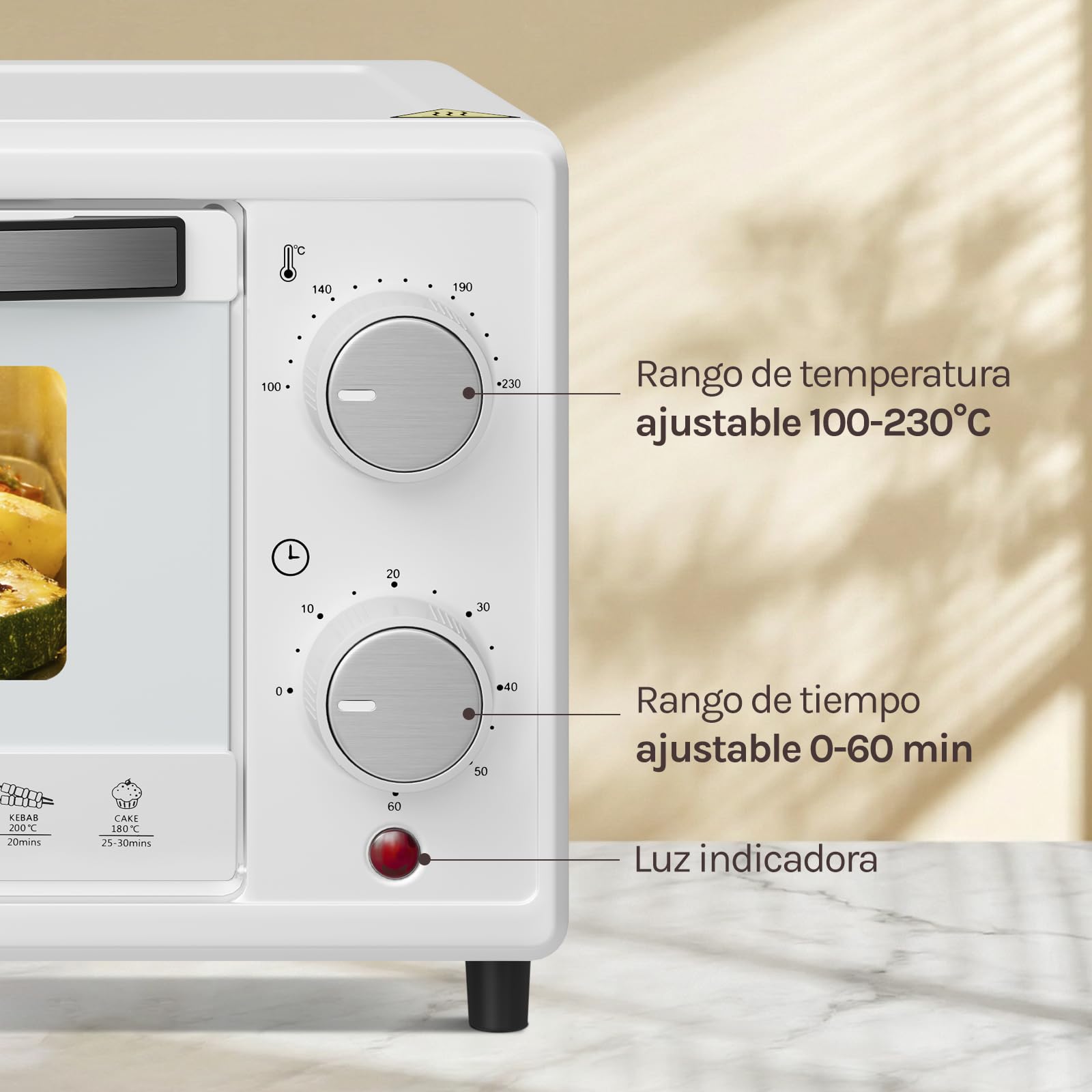 WOLTU Mini Horno Electrico 10 L, 800 W, Horno Pequeño Sobremesa, Mini Horno Tostador 100-230℃, Temporizador 0-60 Min, Blanco