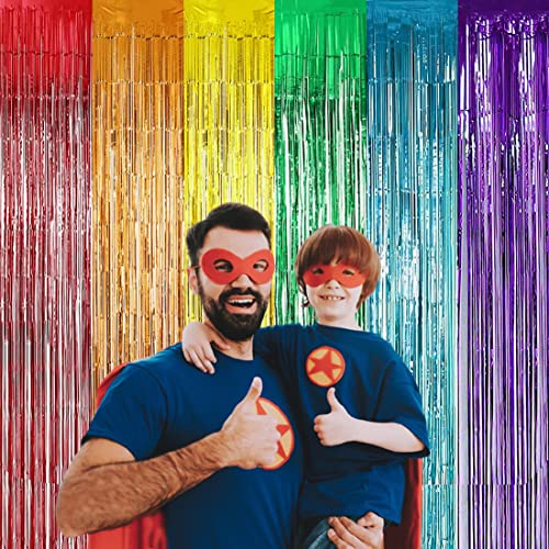 Muhome Colored Rainbow Foil Fringe Curtains, 2 Pcs Rainbow Tinsel Streamers Photobooth Backdrop For Birthday Wedding Graduation Pastel Unicorn Party Decorations #TOP3