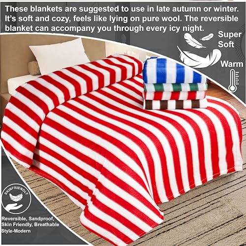 Image of CHANDRAVATI Stylish Polar Fleece Single Bed AC Fleece Wool Blanket - 58x88 Inch || Skin Friendly || (30, Stripe)