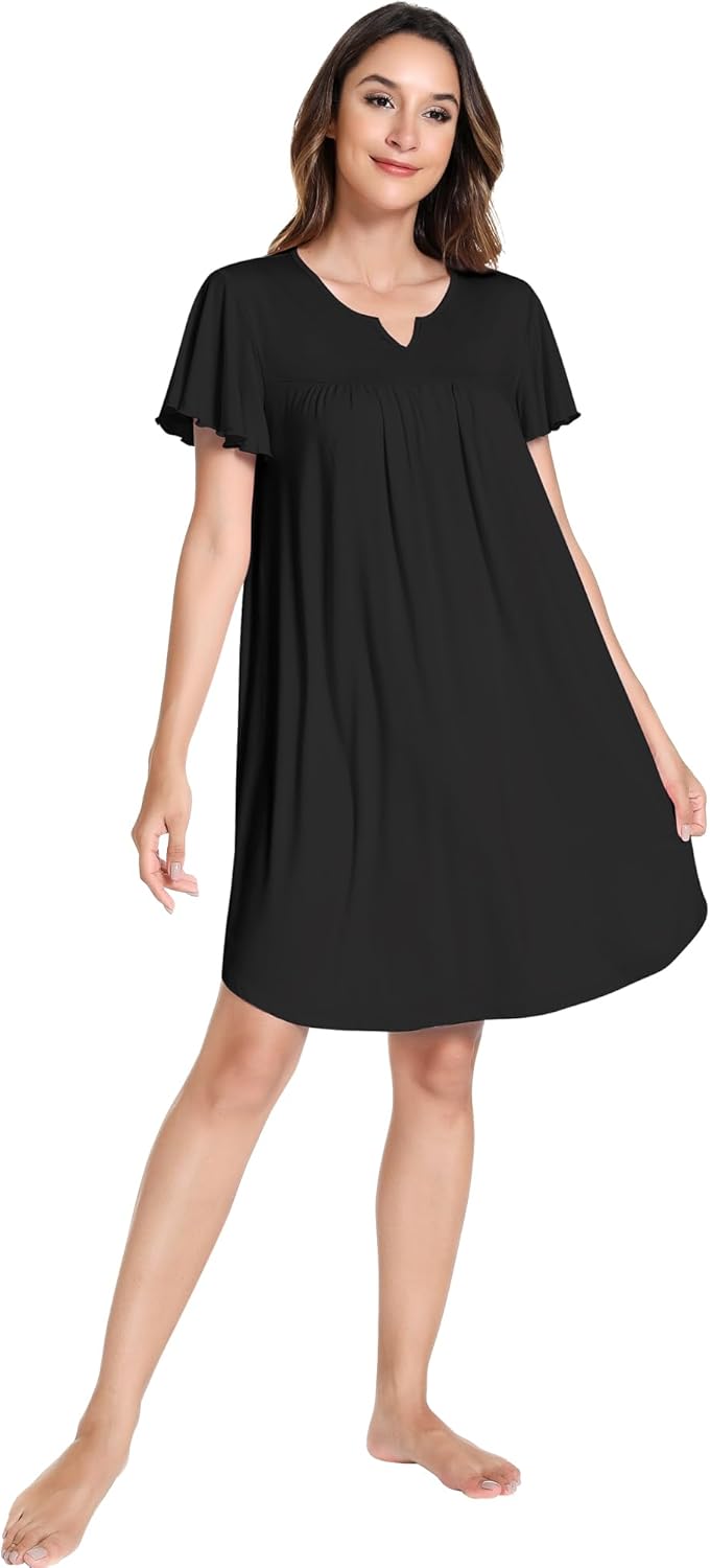 NACHILA Nightgowns for Women-Viscose Made from Bamboo, Short Sleeve Nightshirts Cool Sleepshirts Soft Sleepwear - Image 3