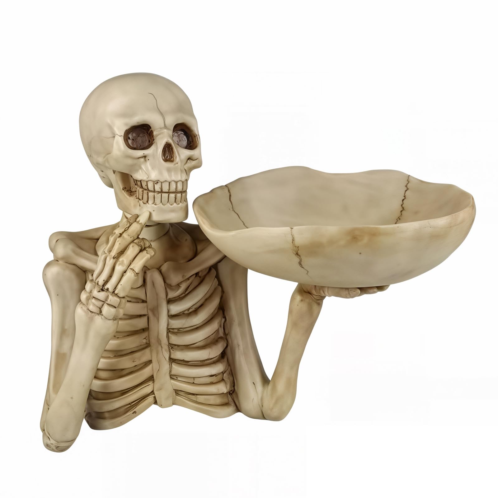 kwoifioy Skeleton Snacks Tray Halloween Skeleton Catchall Tray Resin Decorative Bowl for Entryway Table, Tabletop Organizer