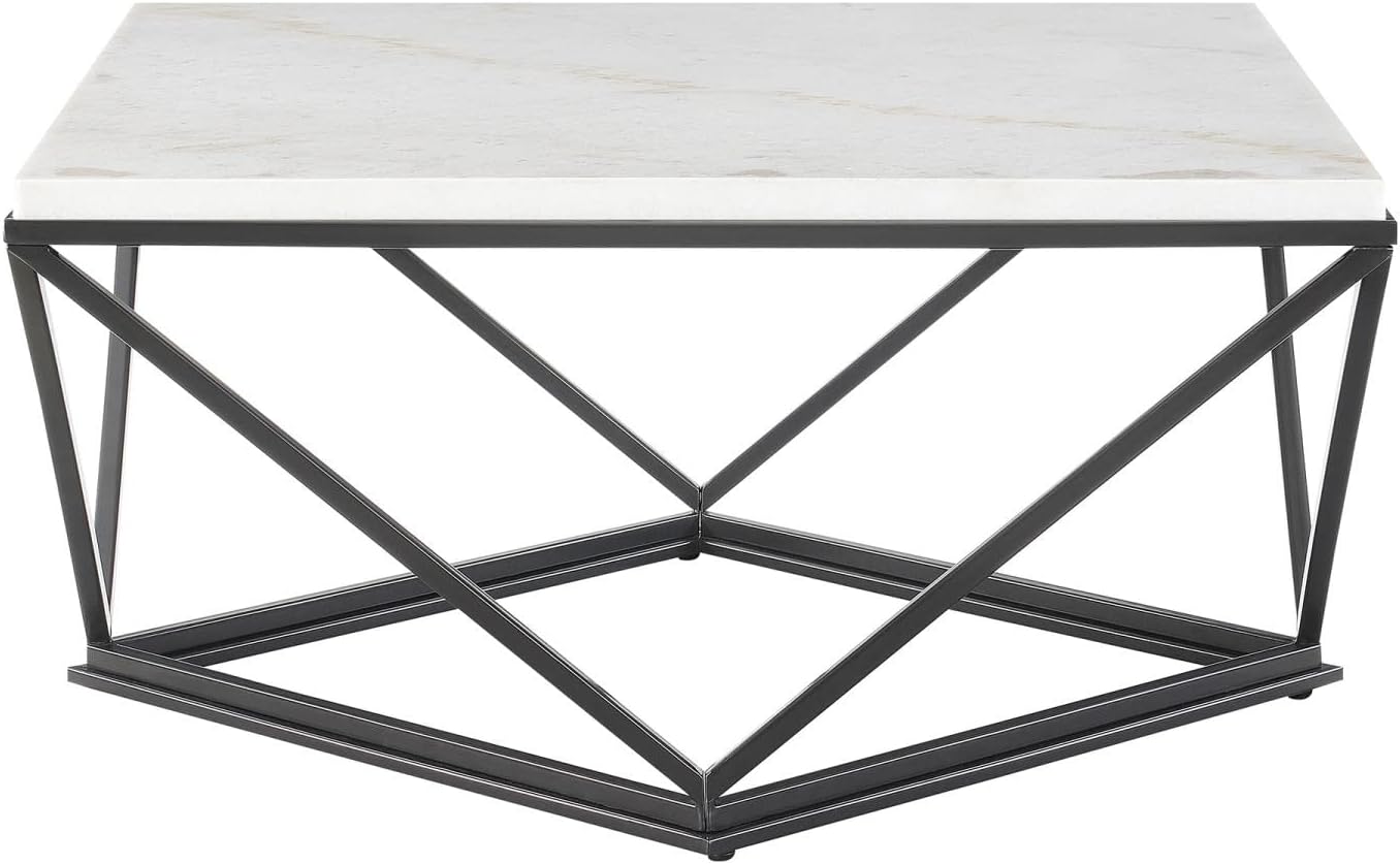 Picket House Furnishings Conner Square Marble Top Coffee Table in White/Black