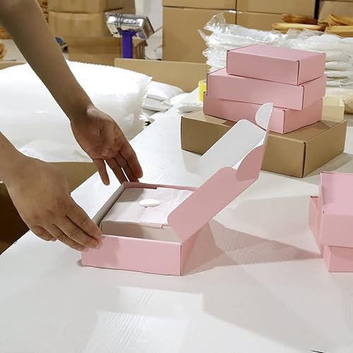 Miniatura 6 de Cajas de envío rosadas de 4 x 4 x 2 pulgadas para embalaje de pequeñas empresas, paquete de 45 cajas de correo de cartón corrugado