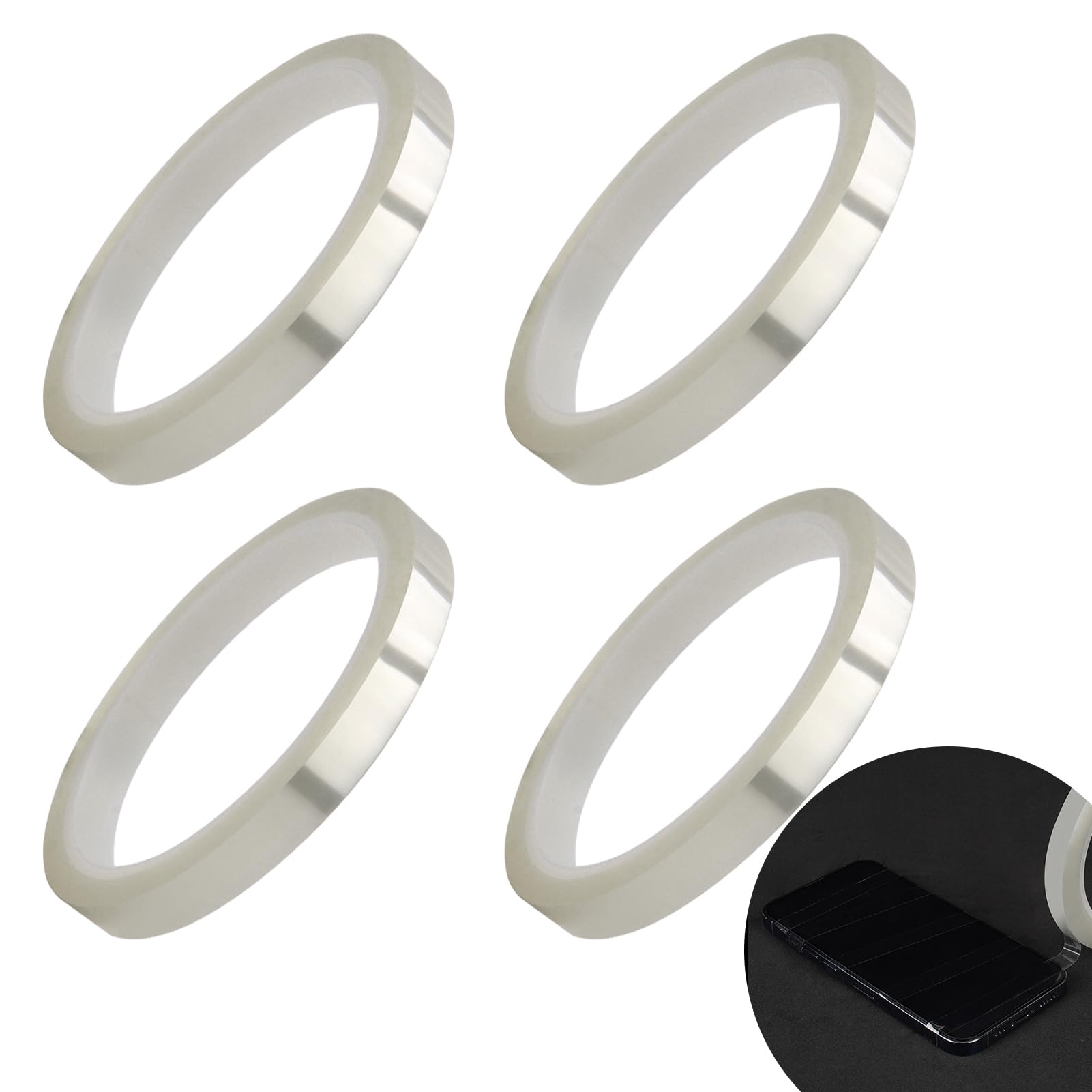 4 Rollos Cintas Térmicas para Sublimación, 10 mm x 33 m, Cinta Transparente para Prensa Térmica, Cinta Termorretráctil Resistente a Altas Temperaturas para Impresión Electrónica y Vinilo