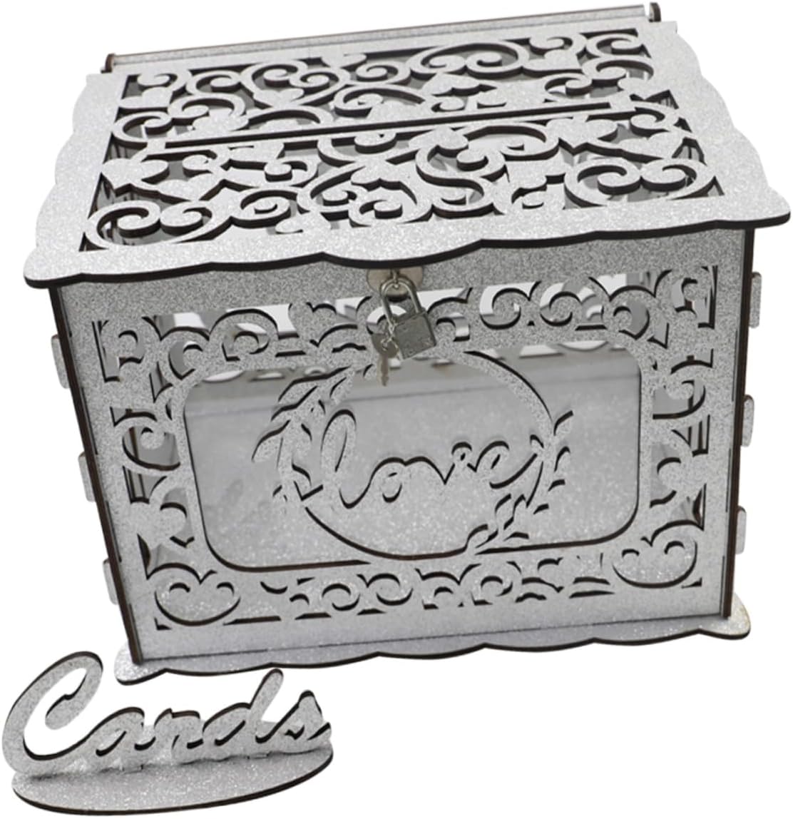 Mobestech Wooden Wedding Card Box with Hollow Pattern Money Card Holder for Anniversary and Graduation for Wedding Reception and Party
