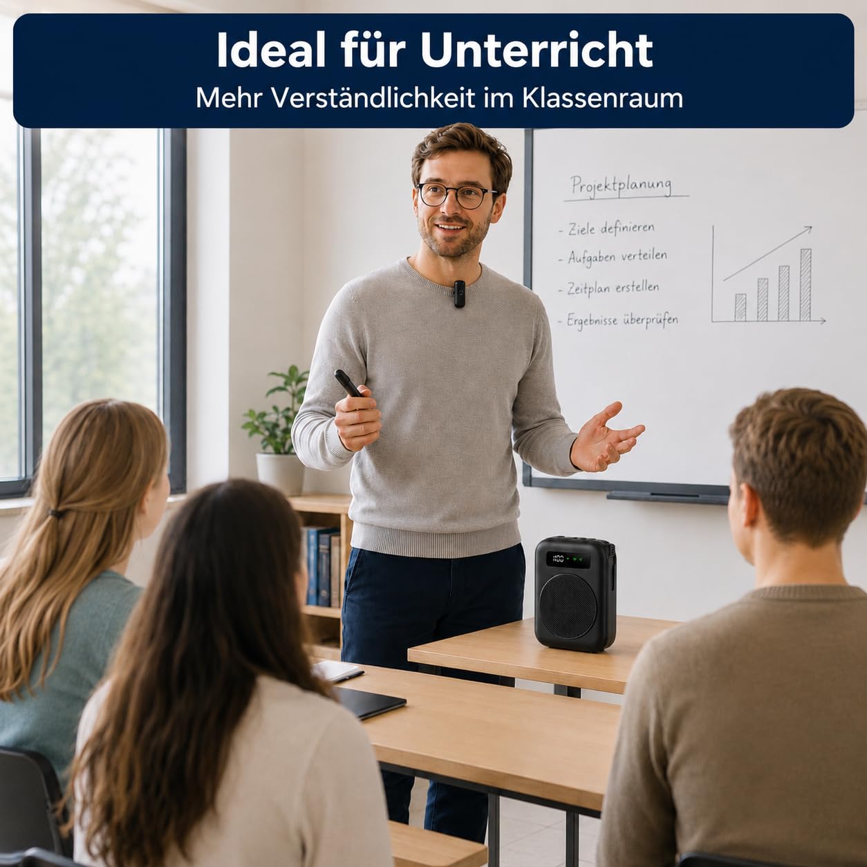 Sprachverstärker Tragbar, mit Kabellos Mikrofon, 2000mAh Akku | Drahtloser Sprachverstärker, mit Kabellos Lavalier-Mikrofon, für Lehrer, klassenzimmer, Meetings, Tour, leistungsverstärker