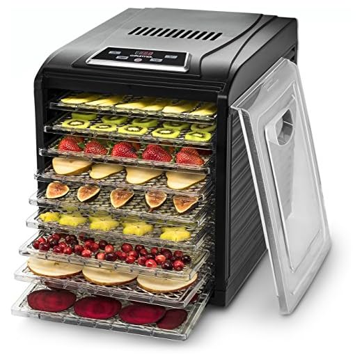 Gourmia GFD1650 Premium Electric Food Dehydrator Machine - Digital Timer and Temperature Control - 6 Drying Trays - Perfect for Beef Jerky, Herbs, Fruit Leather - BPA Free - Black (9 Tray)