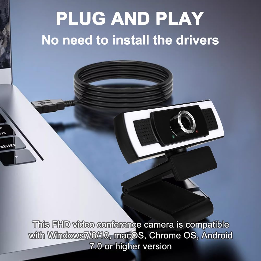 Cámara web con micrófono, zoom automático de 1080P, control de software y cubierta de privacidad, cámara web USB HD para computadora, Plug and Play, para zoom/Skype/equipos, conferencias y