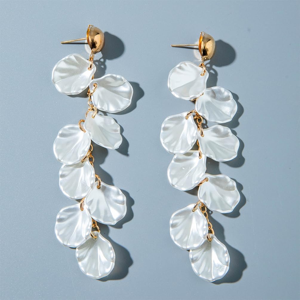 Boho White Acrylic Seashell Stud Earrings for Women, Statement Layered Long Tassel Shell Drop Dangle Earring Beach Holiday Party Jewelry Accessories Gift - Image 6