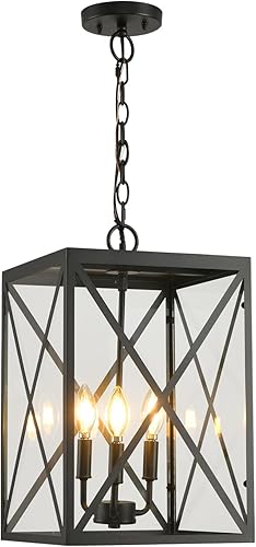 Smeike Lámpara colgante grande para exteriores, lámpara exterior de 3 luces con vidrio transparente impermeable, lámpara colgante ajustable para