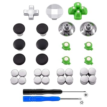 eXtremeRate Magnetic Metal Bullet Buttons Dpads, Aluminium Thumbstick Joystick Adustable Height, Parts for Playstation 4, PS4 Slim,PS4 Pro Controllers (31 in 1)
