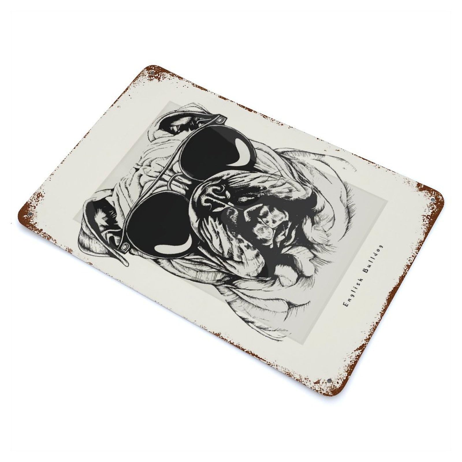 English Bulldog Sketch Vintage Rust Metal Sign 11.8"x7.9", for Pub, Kitchen And Man Cave Decor, Rustic Home Decor