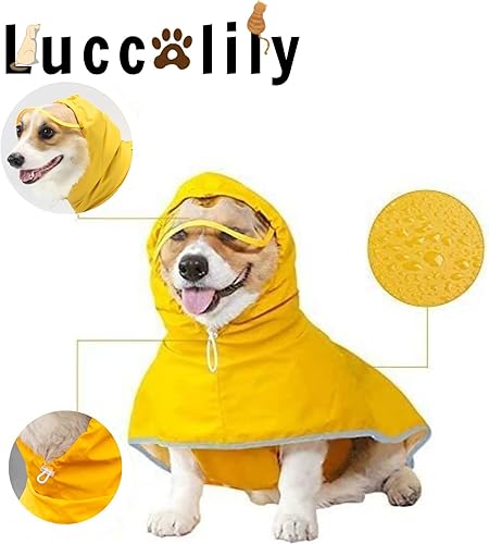 Miniatura 2 de Luccalily Poncho impermeable con capucha para perros y cachorros y perros pequeños a grandes, chaqueta impermeable para perro con tira reflectante,