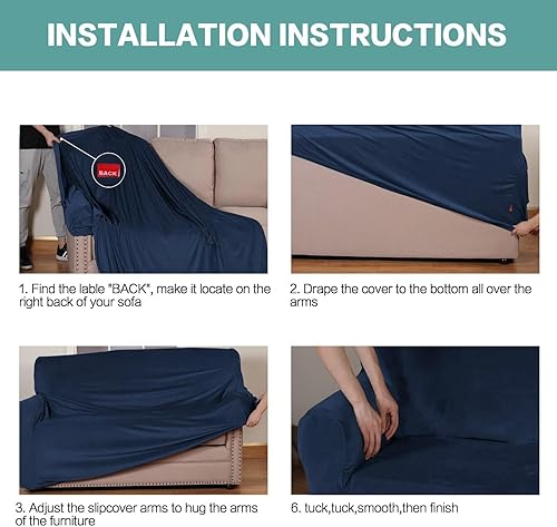 Miniatura 5 de Turquoize Funda de terciopelo elástica extra grande para sofá de 3 cojines, funda de sofá gruesa y suave, protector de muebles, fundas de sofá para