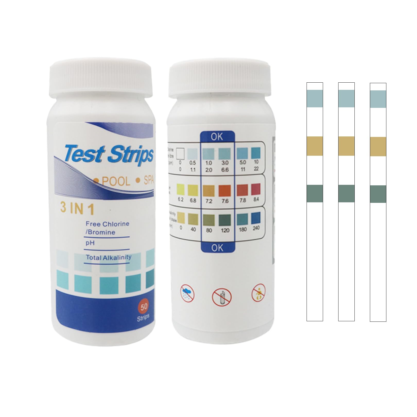 Paski testowe do basenu, pH, do pomiaru twardości wody, pomiaru wartości wody, tester wody, chloru, bromu, alkaliczności, do testowania wartości pH wody (100)