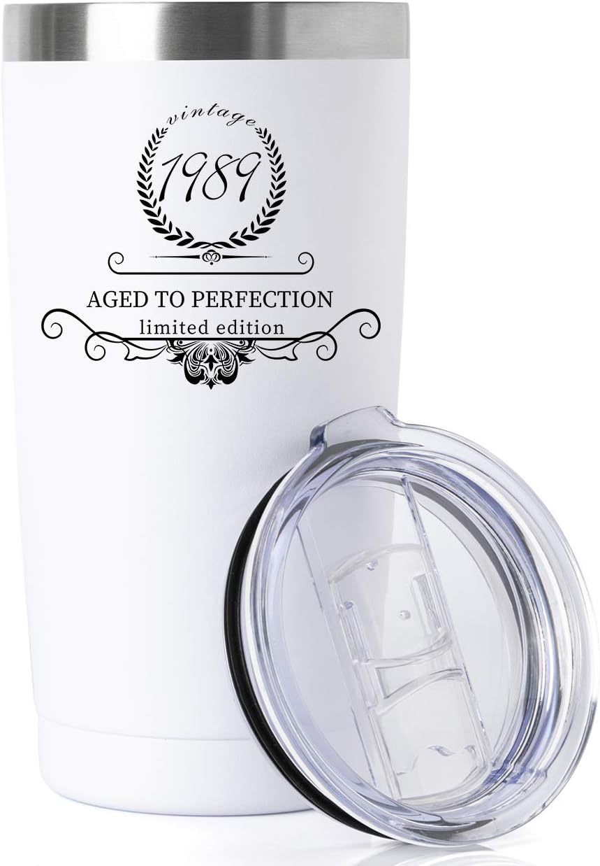 1989 31th Birthday Gifts for Women and Men Tumbler, Party 40th birthday decorations, Best Anniversary Presents Ideas Him Her Husband Wife Mom Dad, 20oz Stainless Steel Tumbler (White, 1 pack)