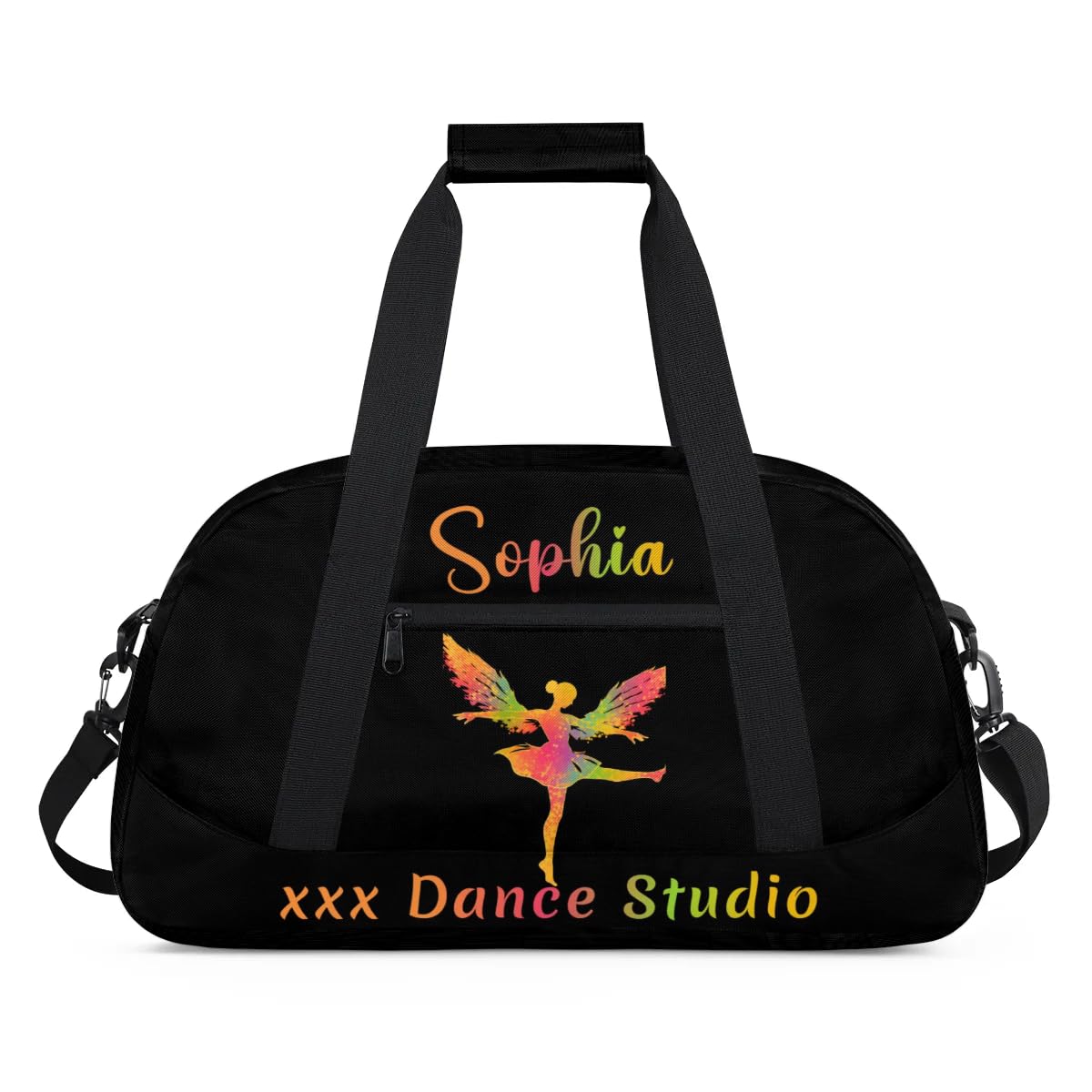Personalized Name Dance Duffel for Girls Kids, Custom Team-Name Sport Gym Bag, Carry-On Garment Shoes Bag for Overnight Weekender Travel, Black Orange