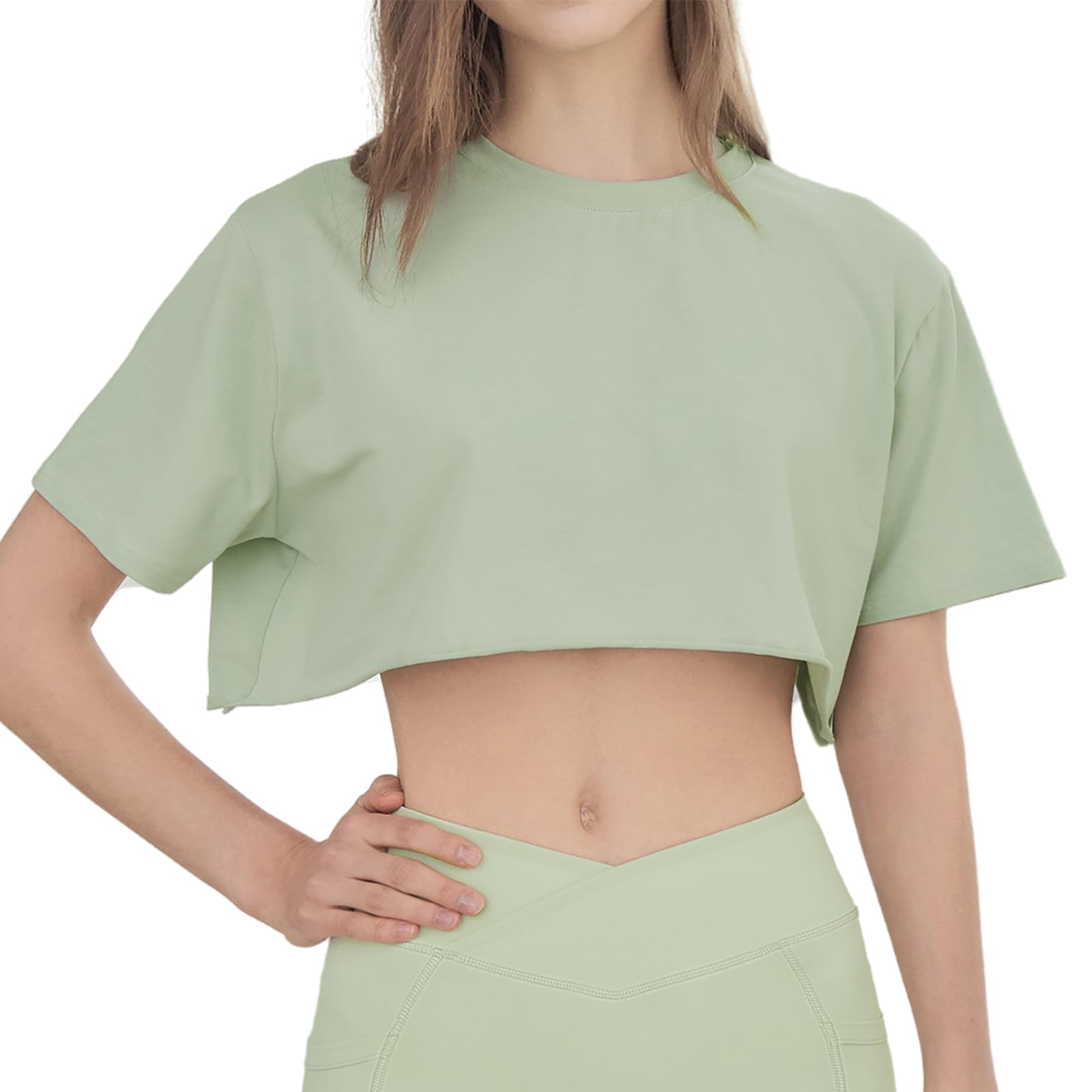 Damskie Sportowe Topy Slim Fit PrzycięTe Topy Do Jogi T Shirt Cover Ups,Green,M