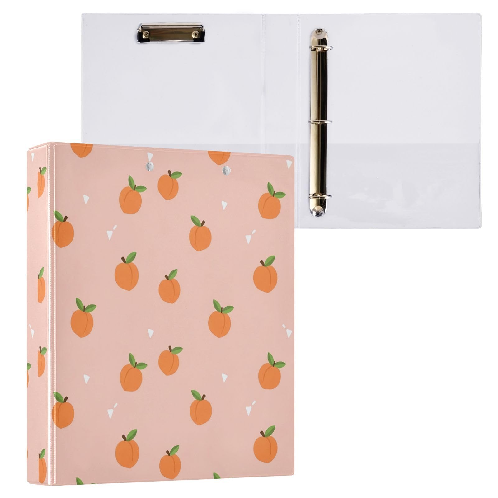 Raccoglitori a 3 anelli, 3,8 cm, motivo pesche, decorativo, con clip in metallo, formato A4, organizer per casa e ufficio, confezione da 2