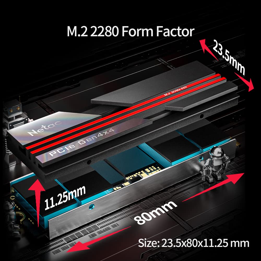 Netac NV7000 1TB M.2 NVMe SSD PCIe 4.0 Gen4 x4, Gaming SSD Velocità fino a 7000MB/s con dissipatore in alluminio per computer desktop PS5