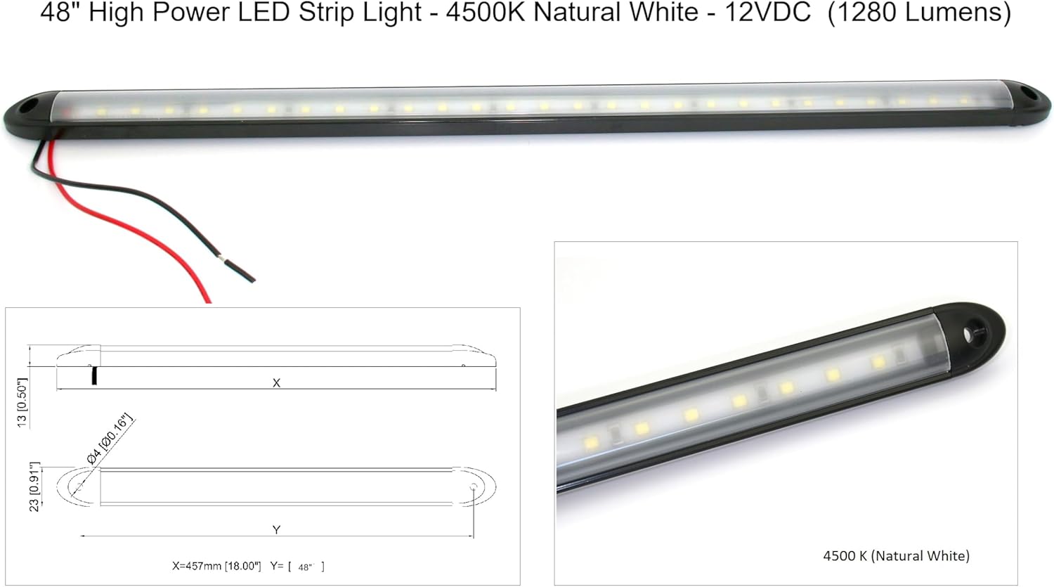 PilotLights Waterproof LED High Output LED Bar Light - Marine, RV - 48" Lamp 2 PACK (2 LAMPS), 12VDC - 1280 Lumen - 12V