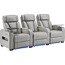 Luxury Home Theater Seating with Electric Headrest Grey, 3 Seat