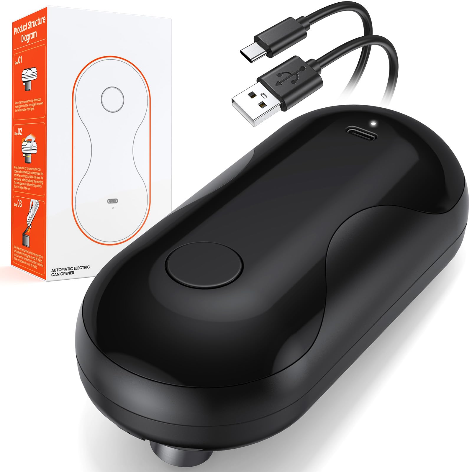 Electric Can Opener, Auto-Stop, Rechargeable, Side-Cut Smooth Edge, Hands Free Automatic Can Opener for Seniors & Arthritis Patients (Orange)