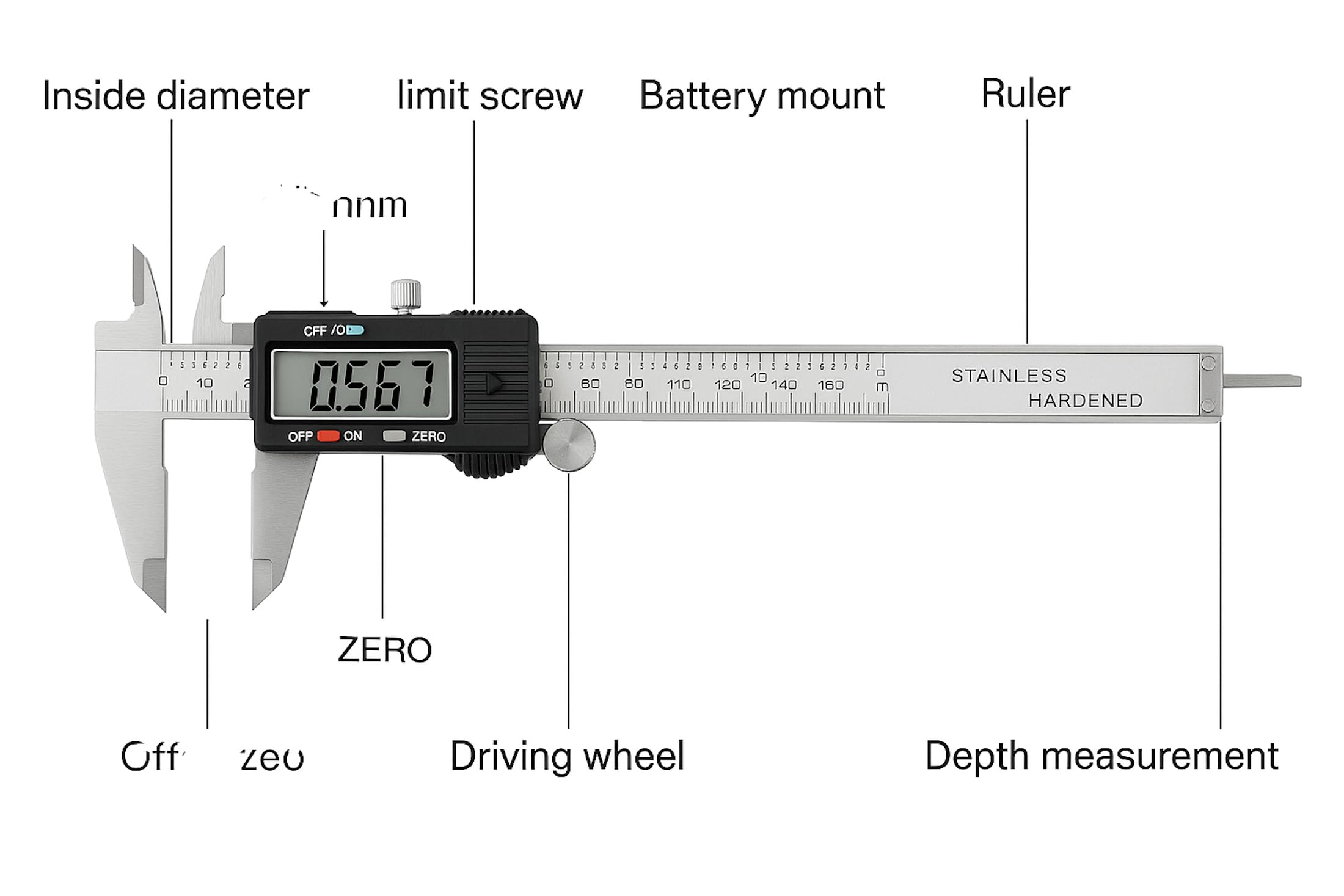 Digital Vernier Calipers 150mm Stainless Steel, Electronic Measuring Caliper with LCD Screen, mm/Inch/Fraction, Inside Outside Depth Step Measurements, Splash Resistant with Case — view 7